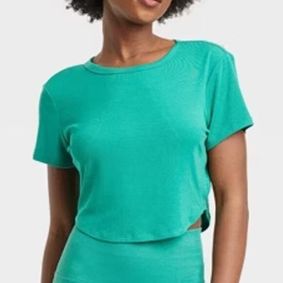NWT All In Motion™ Modal Rib Cropped Short Sleeve Tee Forest Green Women's XXL - Picture 1 of 8